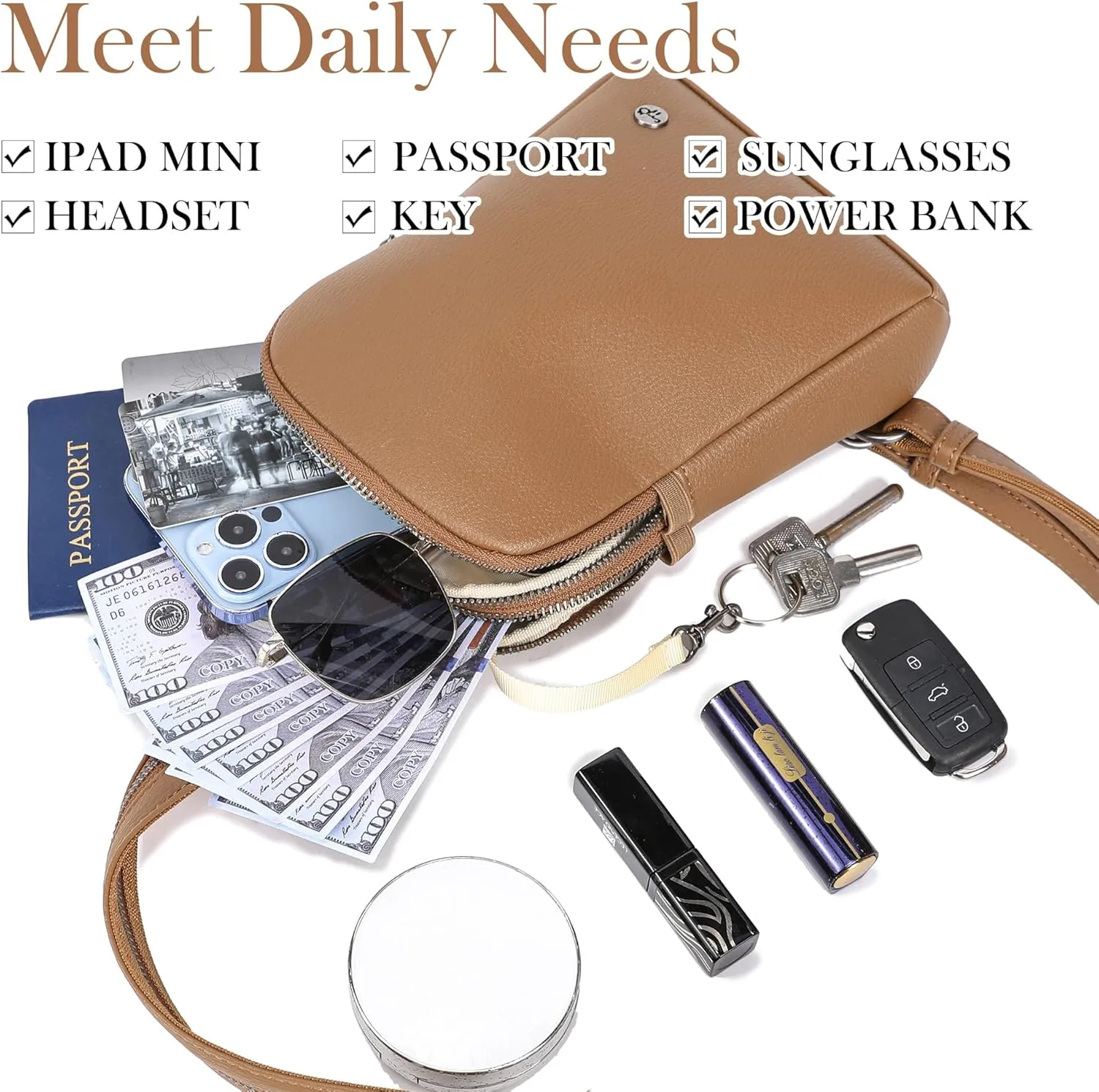 INICAT Travel Small Sling Bag Leather Crossbody Bags for Women Fanny Packs Cross Body Bag for Woman Cross Body Purses