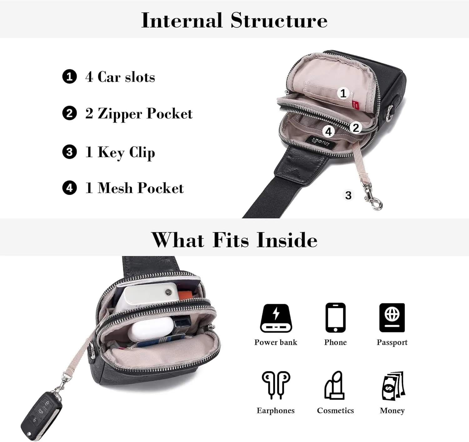 INICAT Travel Small Sling Bag Leather Crossbody Bags for Women Fanny Packs Cross Body Bag for Woman Cross Body Purses