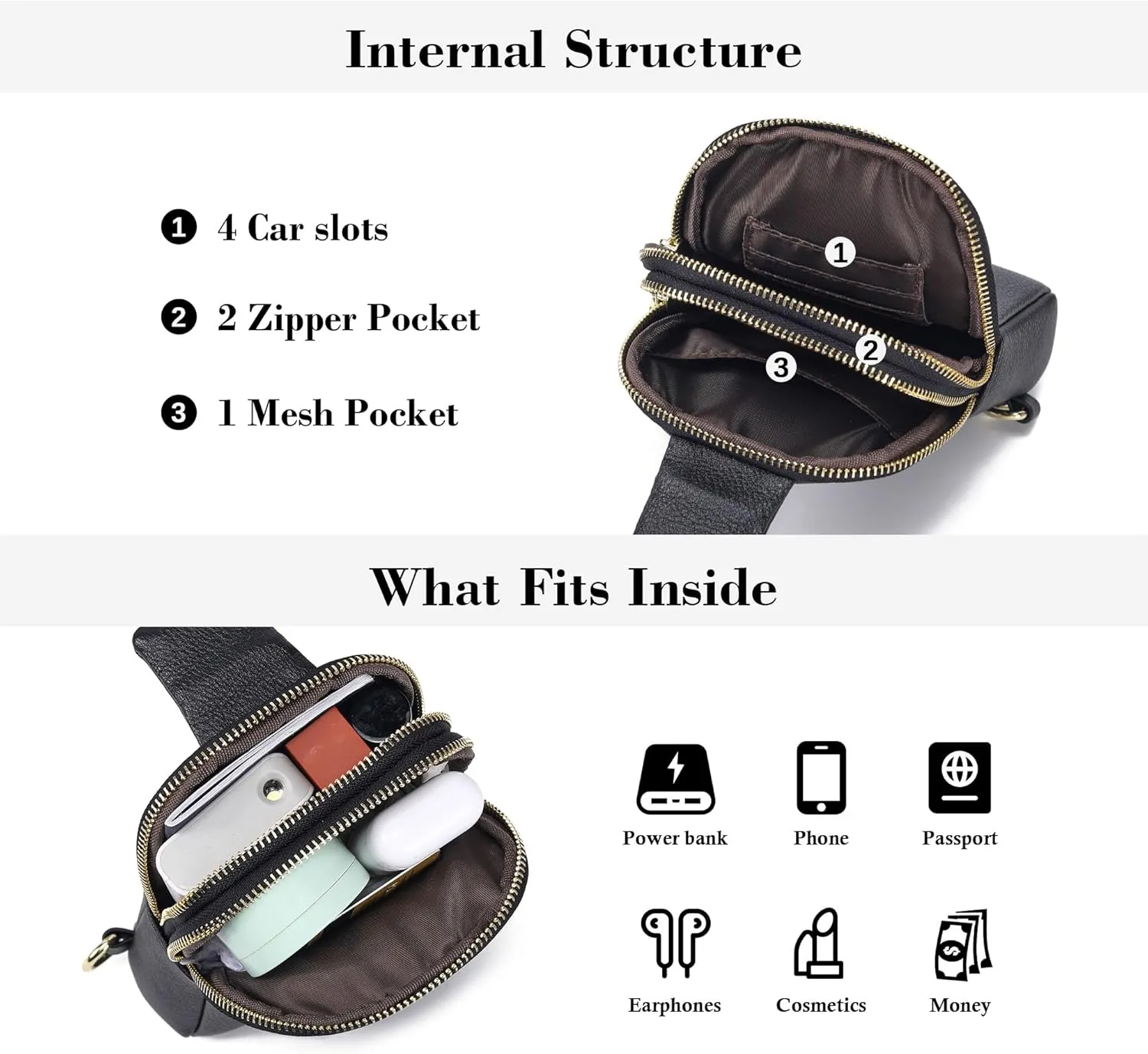 INICAT Travel Small Sling Bag Leather Crossbody Bags for Women Fanny Packs Cross Body Bag for Woman Cross Body Purses
