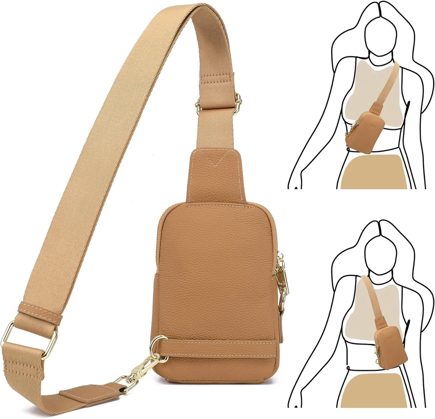 INICAT Travel Small Sling Bag Leather Crossbody Bags for Women Fanny Packs Cross Body Bag for Woman Cross Body Purses