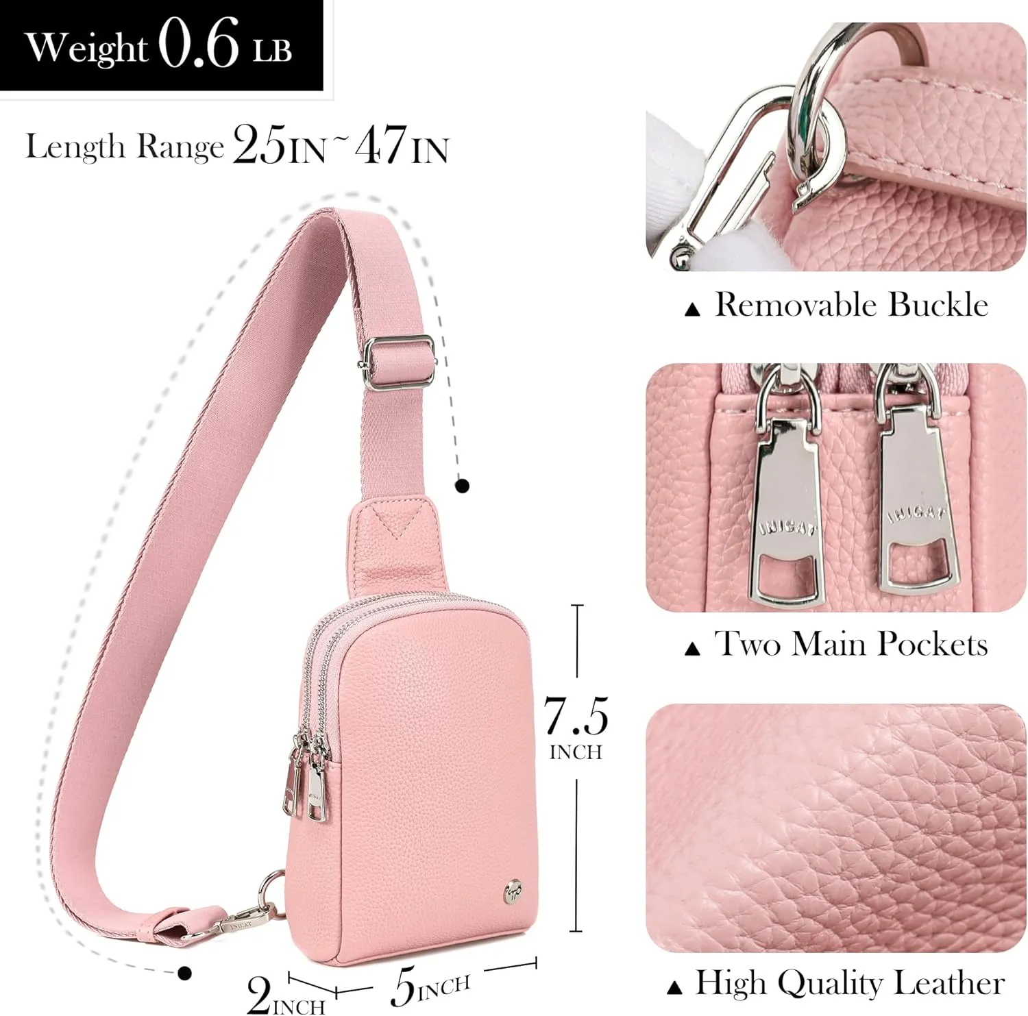 INICAT Travel Small Sling Bag Leather Crossbody Bags for Women Fanny Packs Cross Body Bag for Woman Cross Body Purses