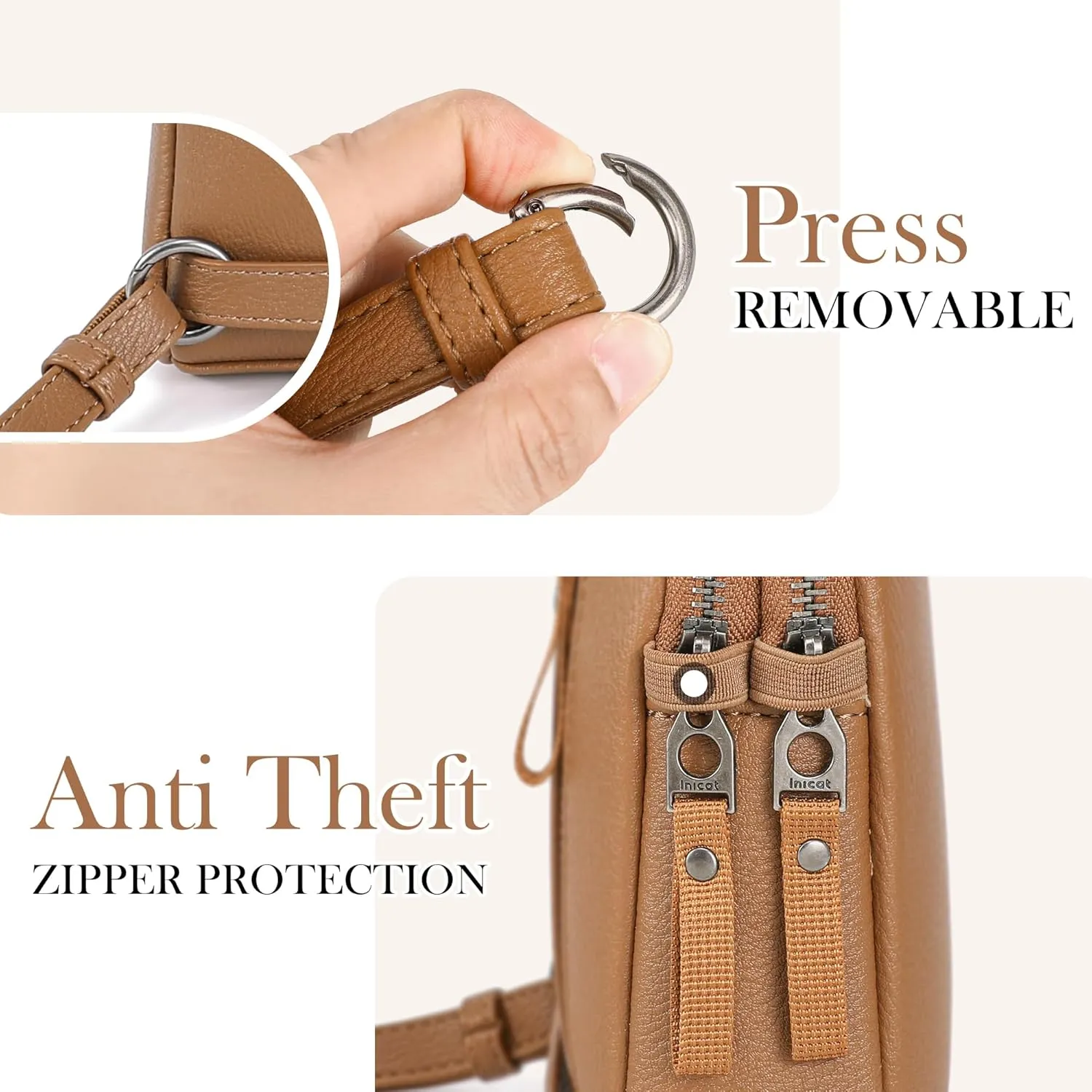 INICAT Travel Small Sling Bag Leather Crossbody Bags for Women Fanny Packs Cross Body Bag for Woman Cross Body Purses