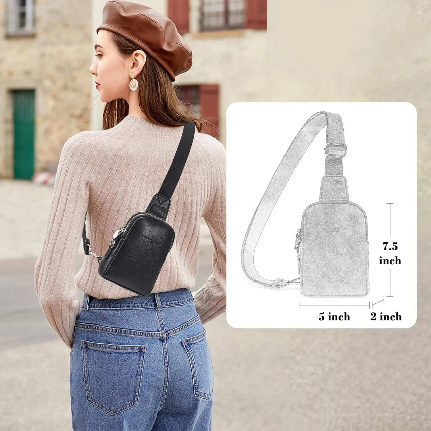 INICAT Travel Small Sling Bag Leather Crossbody Bags for Women Fanny Packs Cross Body Bag for Woman Cross Body Purses