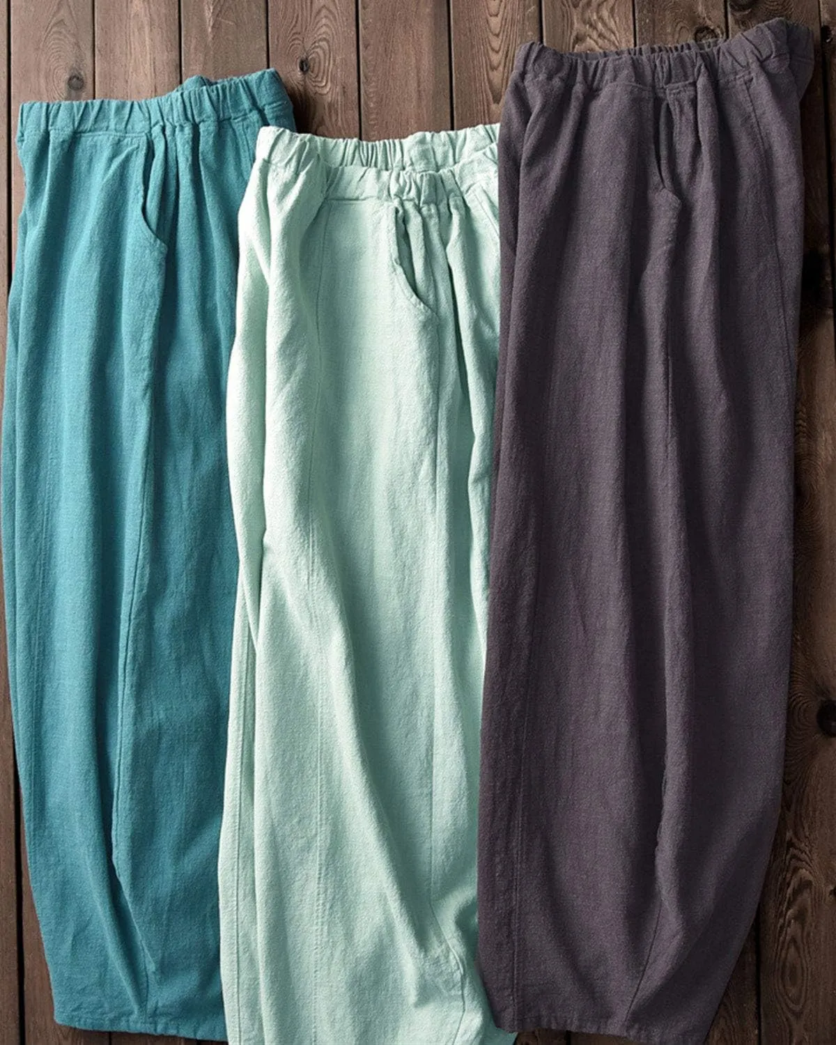 IXIMO Women's Casual Cotton Linen Baggy Pants with Elastic Waist Relax Fit Lantern Trouser