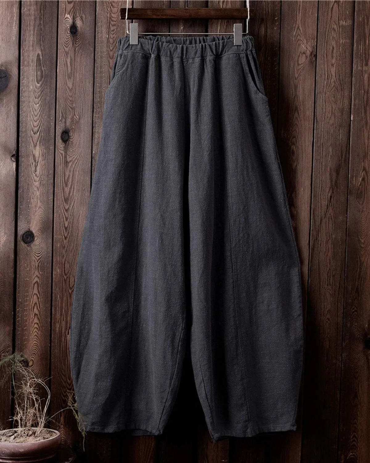 IXIMO Women's Casual Cotton Linen Baggy Pants with Elastic Waist Relax Fit Lantern Trouser