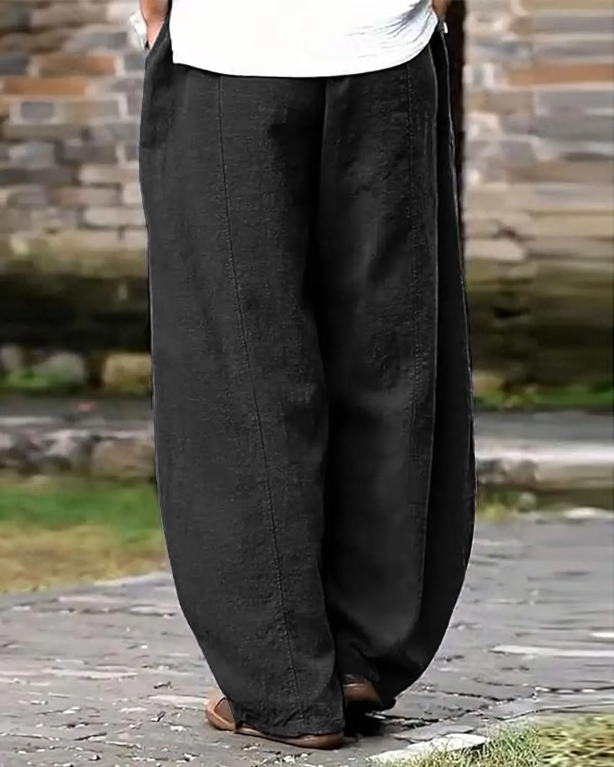 IXIMO Women's Casual Cotton Linen Baggy Pants with Elastic Waist Relax Fit Lantern Trouser