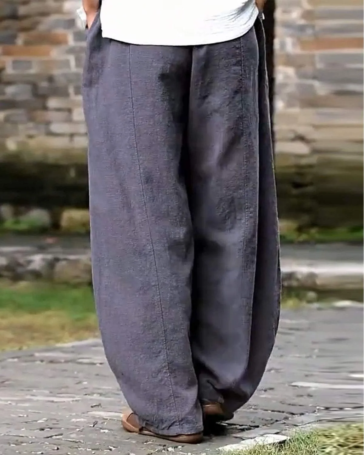 IXIMO Women's Casual Cotton Linen Baggy Pants with Elastic Waist Relax Fit Lantern Trouser