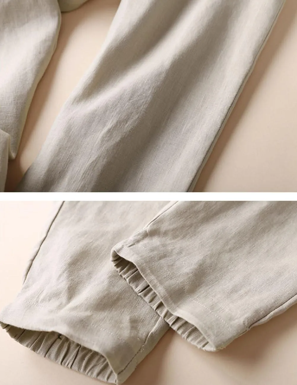 IXIMO Women's Tapered Pants 100% Linen Drawstring Back Elastic Waist Ankle Length Pants