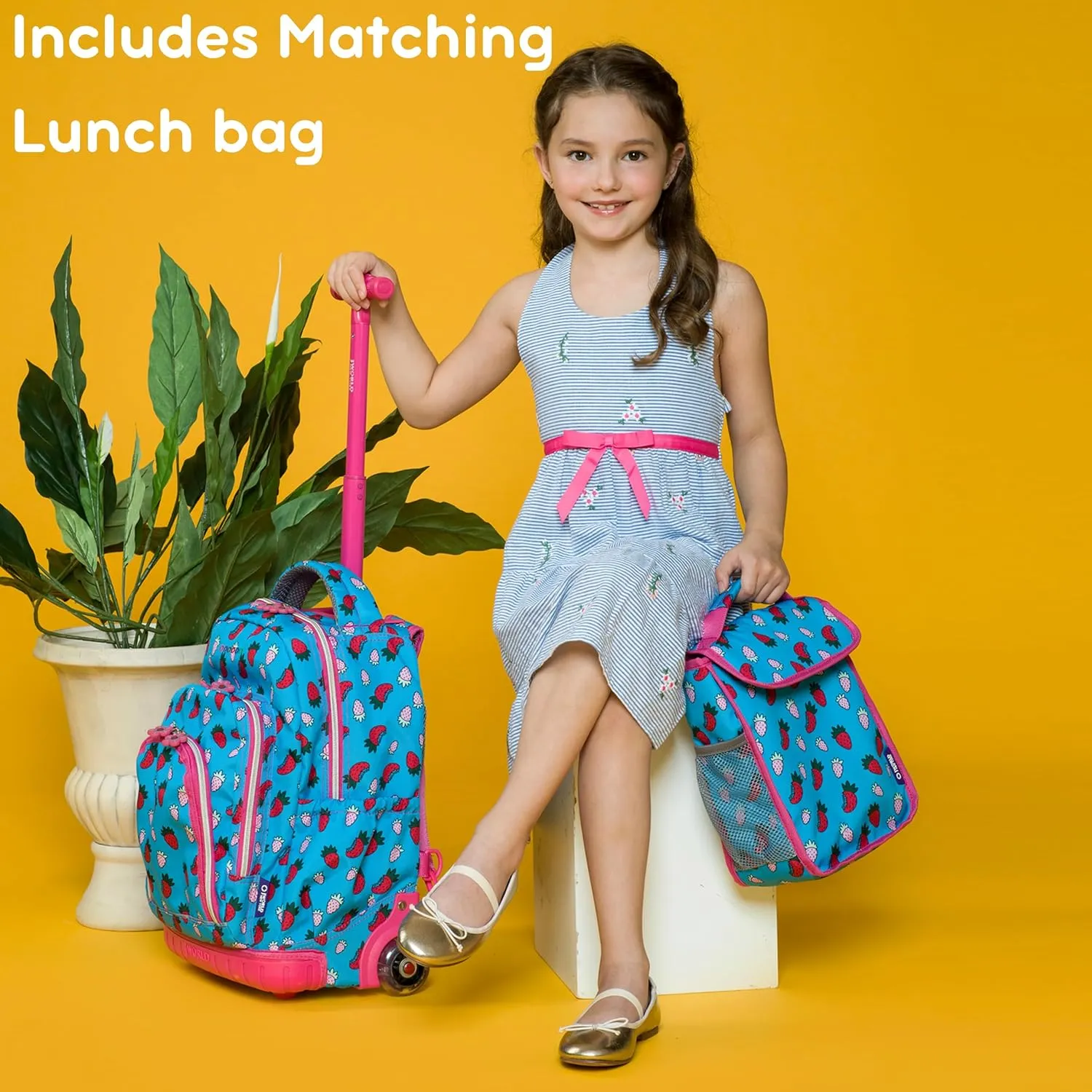 J World Lollipop Kids Rolling Backpack & Lunch Bag Set for Elementary School. Carry-On Suitcase with Wheels, Spaceship