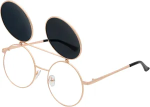 J&L Glasses Retro Flip-Up Round Goggles Steampunk Sunglasses