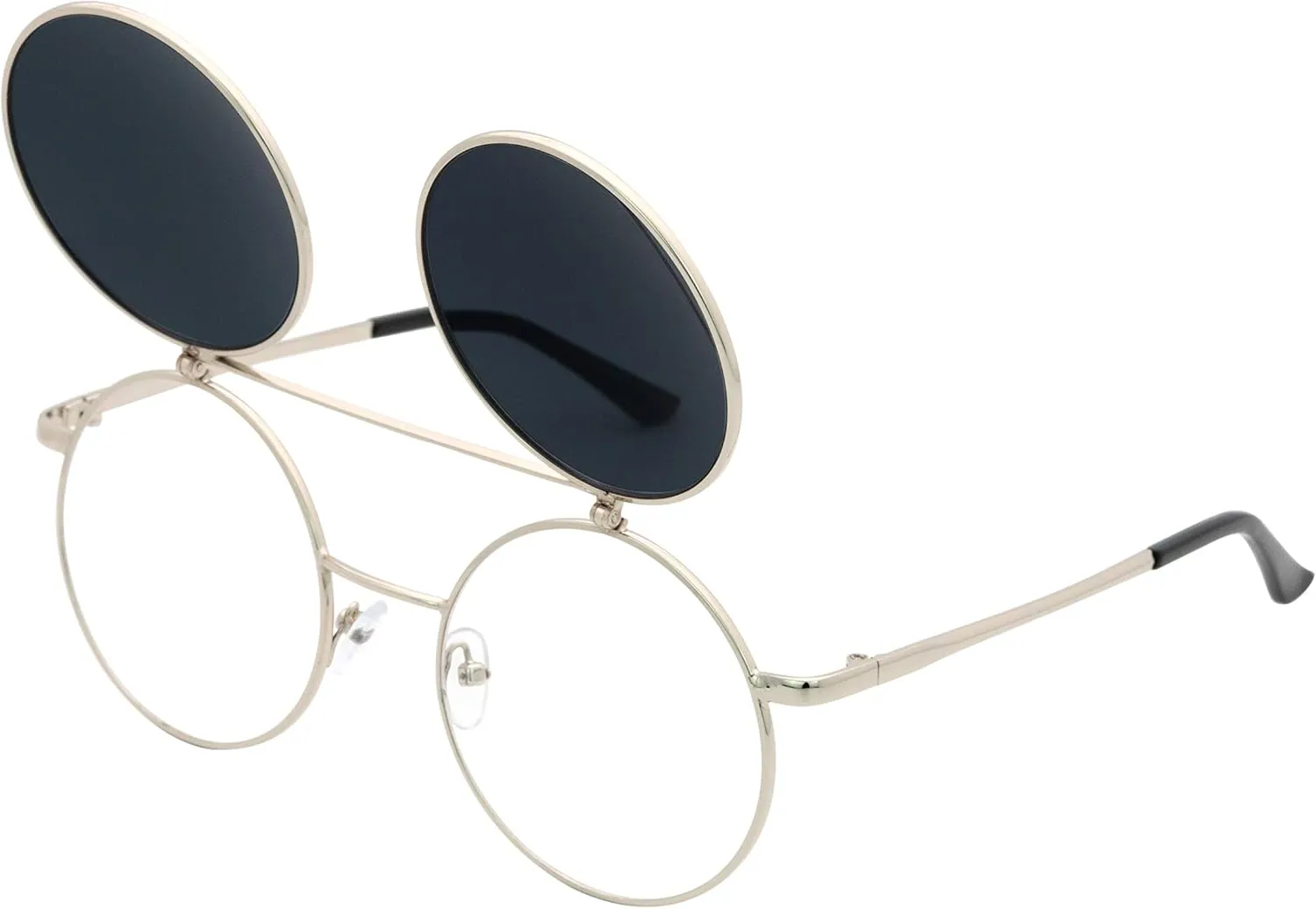 J&L Glasses Retro Flip-Up Round Goggles Steampunk Sunglasses