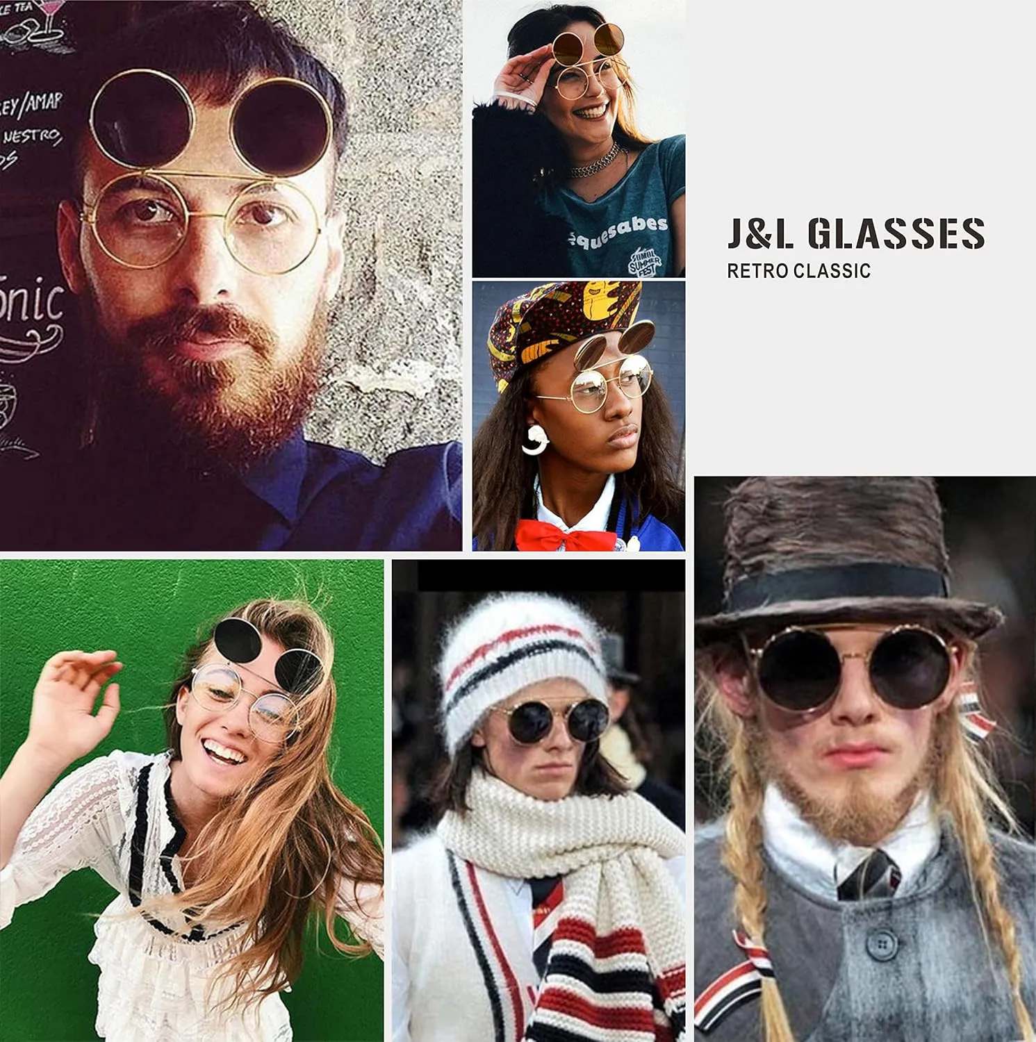 J&L Glasses Retro Flip-Up Round Goggles Steampunk Sunglasses