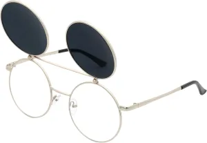 J&L Glasses Retro Flip-Up Round Goggles Steampunk Sunglasses