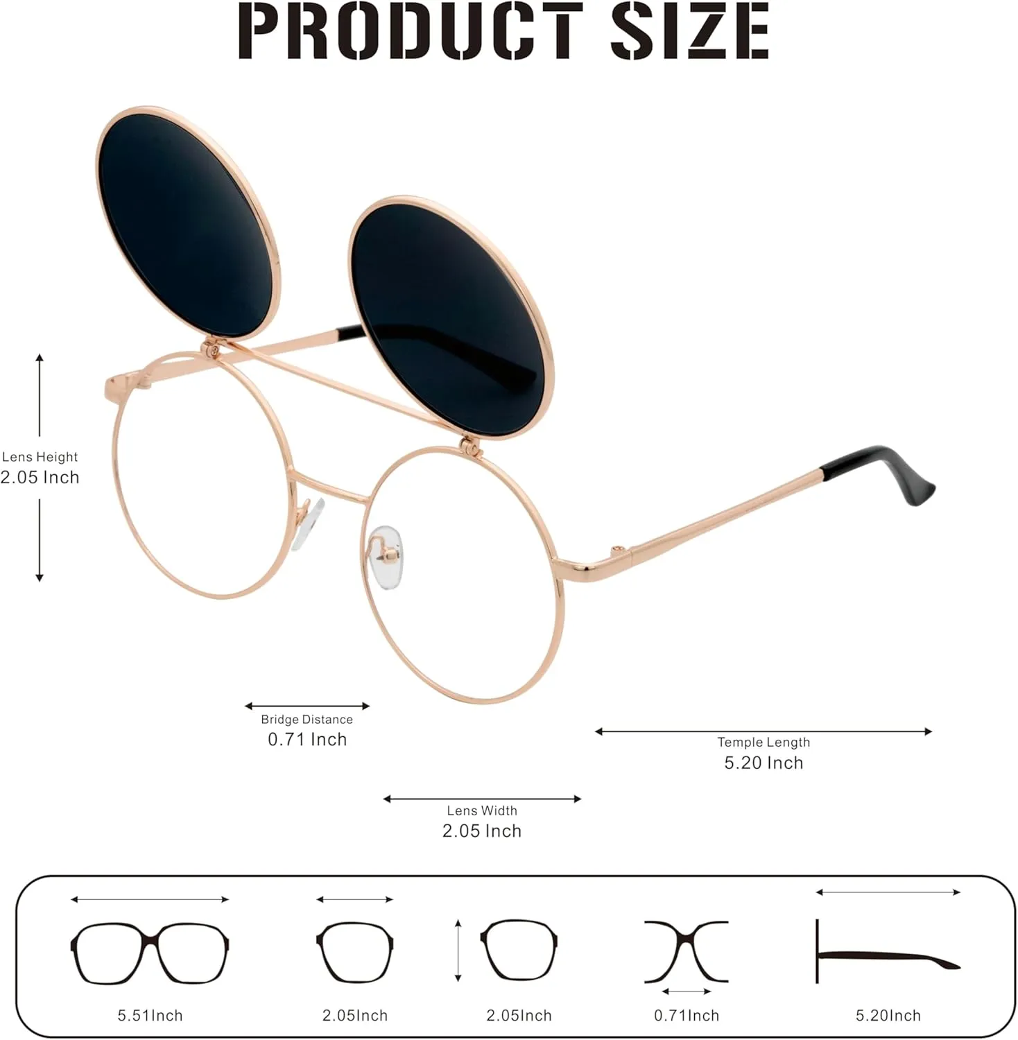 J&L Glasses Retro Flip-Up Round Goggles Steampunk Sunglasses