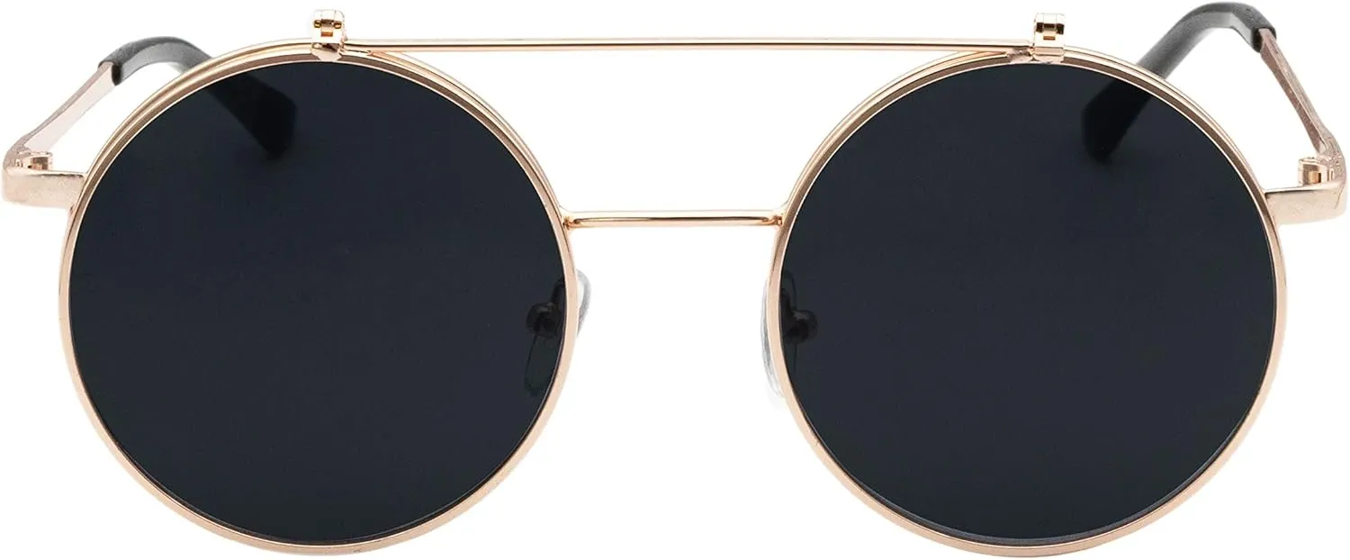 J&L Glasses Retro Flip-Up Round Goggles Steampunk Sunglasses
