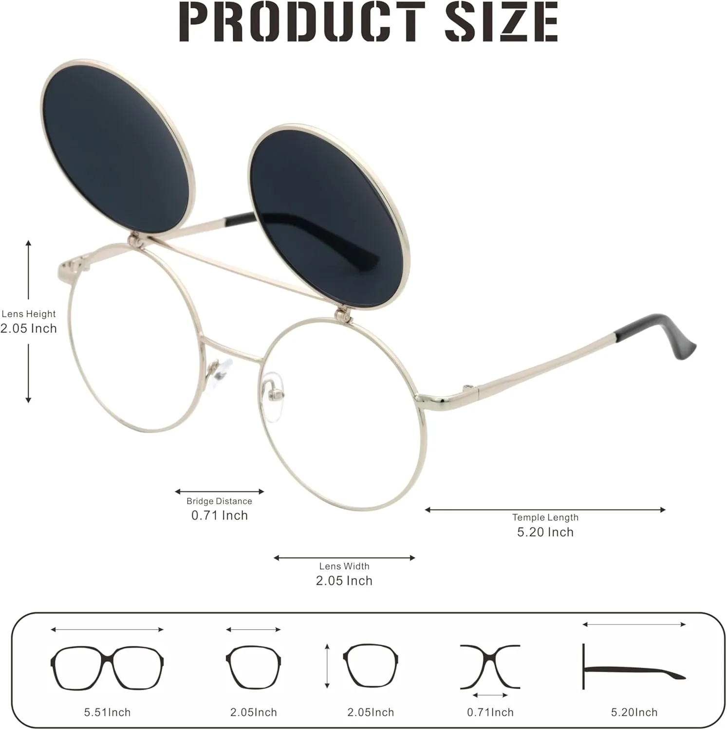 J&L Glasses Retro Flip-Up Round Goggles Steampunk Sunglasses