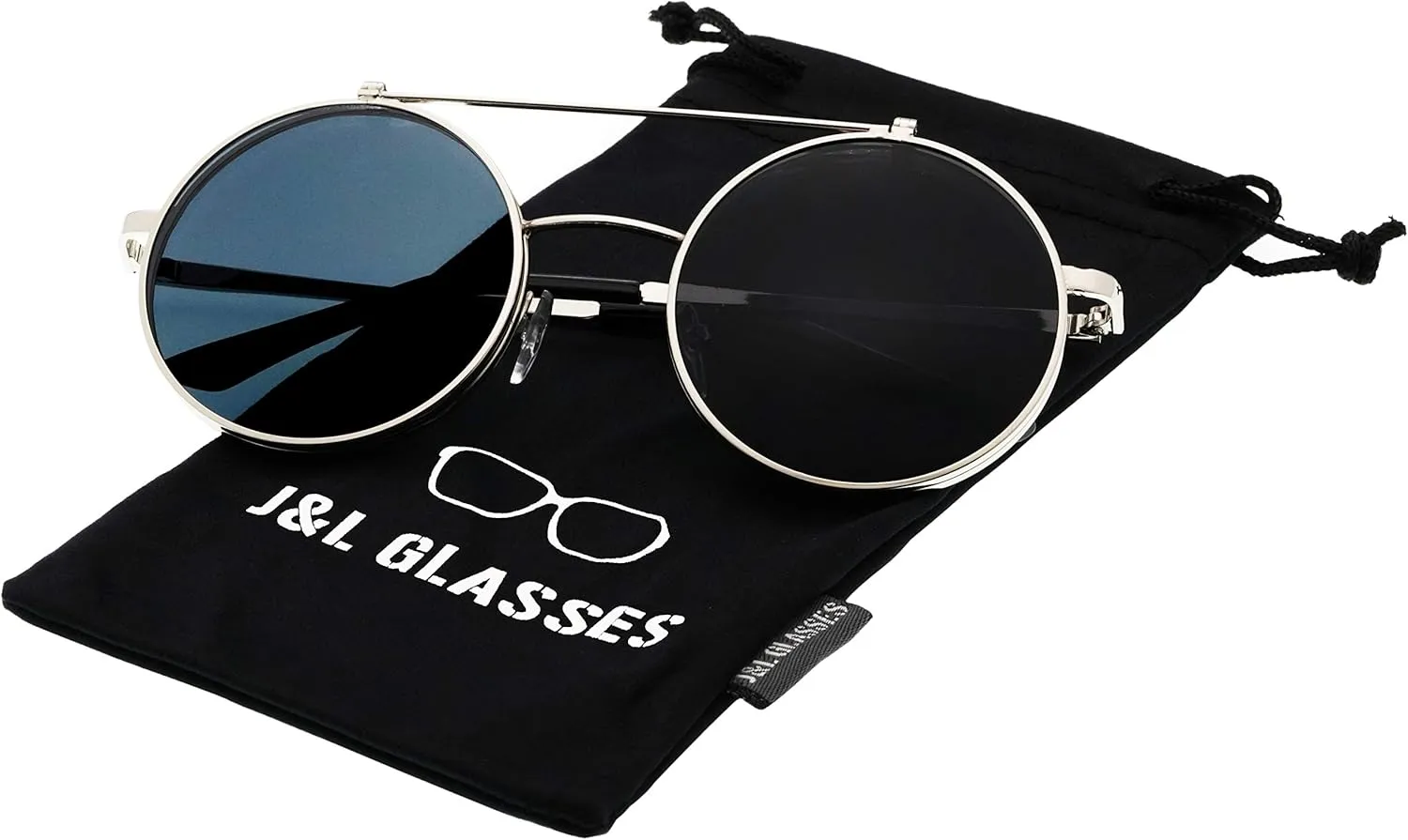 J&L Glasses Retro Flip-Up Round Goggles Steampunk Sunglasses