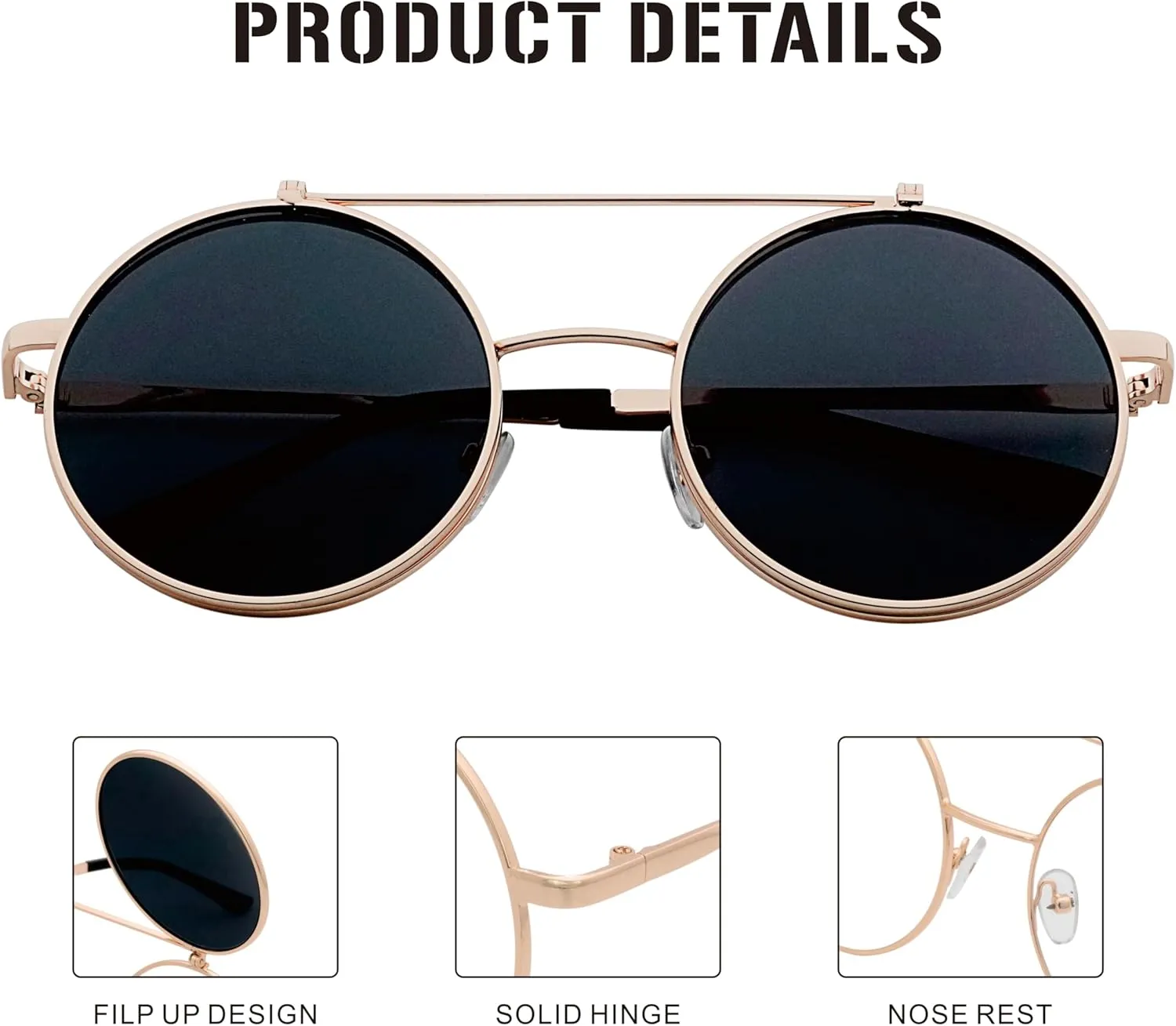J&L Glasses Retro Flip-Up Round Goggles Steampunk Sunglasses