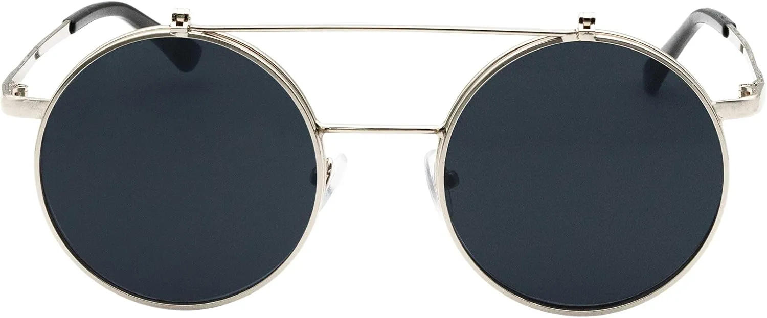 J&L Glasses Retro Flip-Up Round Goggles Steampunk Sunglasses