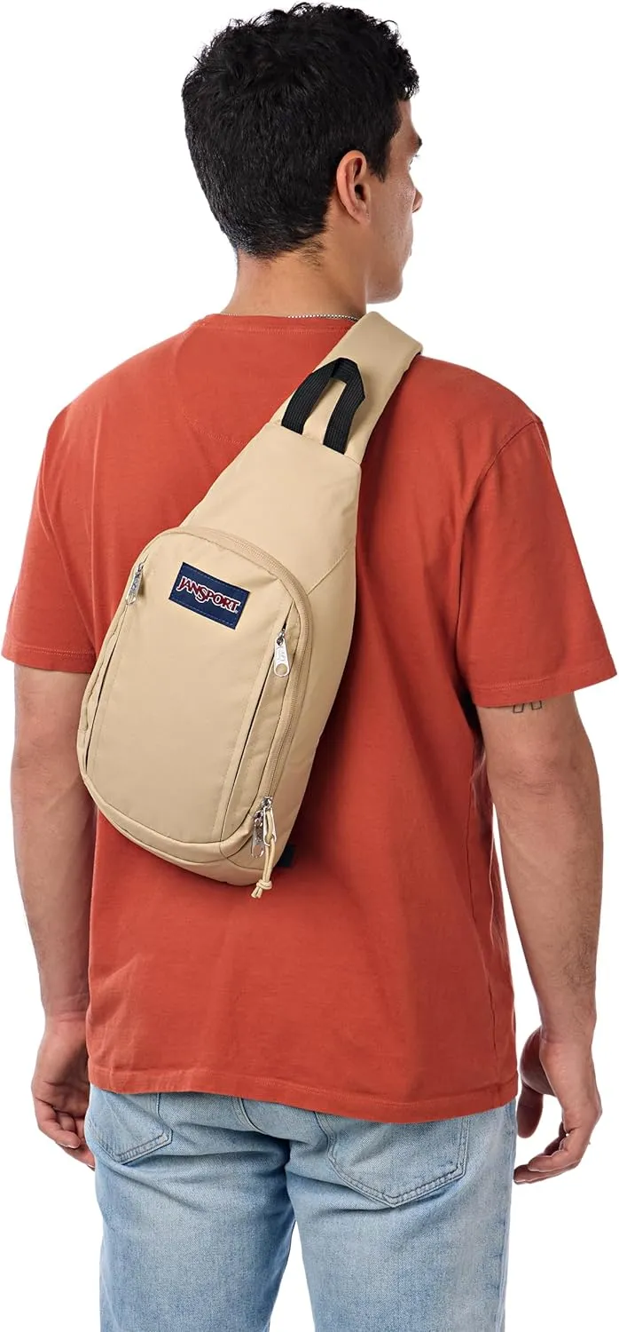 JanSport Move Sling Crossbody Bag – Main Compartment, Zippered Front Pockets, Adjustable Shoulder Strap, Fully Padded Back Panel, Travertine