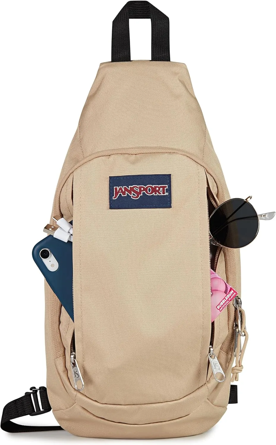 JanSport Move Sling Crossbody Bag – Main Compartment, Zippered Front Pockets, Adjustable Shoulder Strap, Fully Padded Back Panel, Travertine