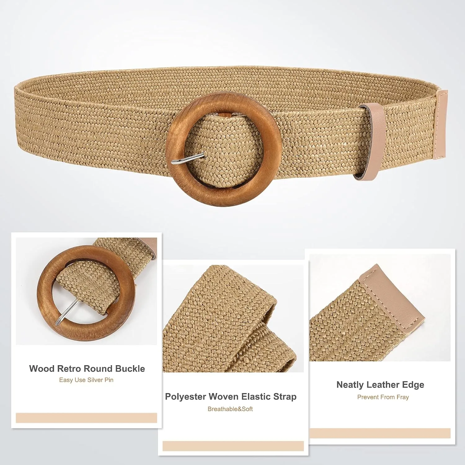 JASGOOD Straw Woven Elastic Stretch Belts Women Raffia Dress Waist Band Boho Ladies Braided Dress Belts