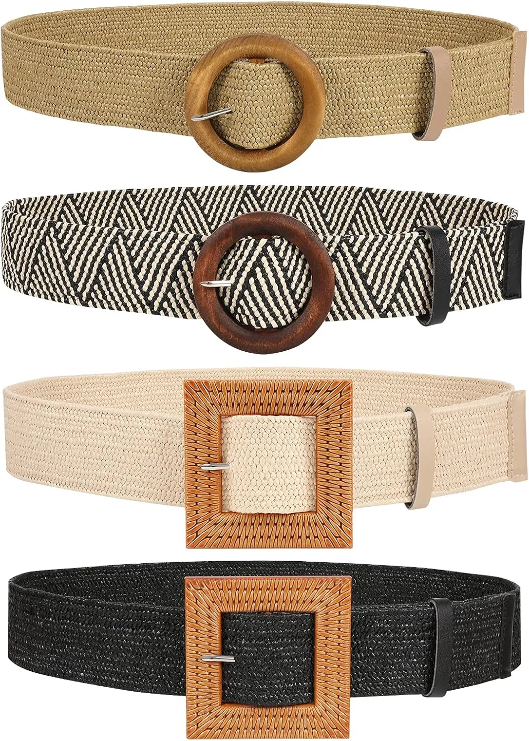 JASGOOD Straw Woven Elastic Stretch Belts Women Raffia Dress Waist Band Boho Ladies Braided Dress Belts