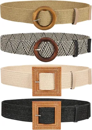 JASGOOD Straw Woven Elastic Stretch Belts Women Raffia Dress Waist Band Boho Ladies Braided Dress Belts
