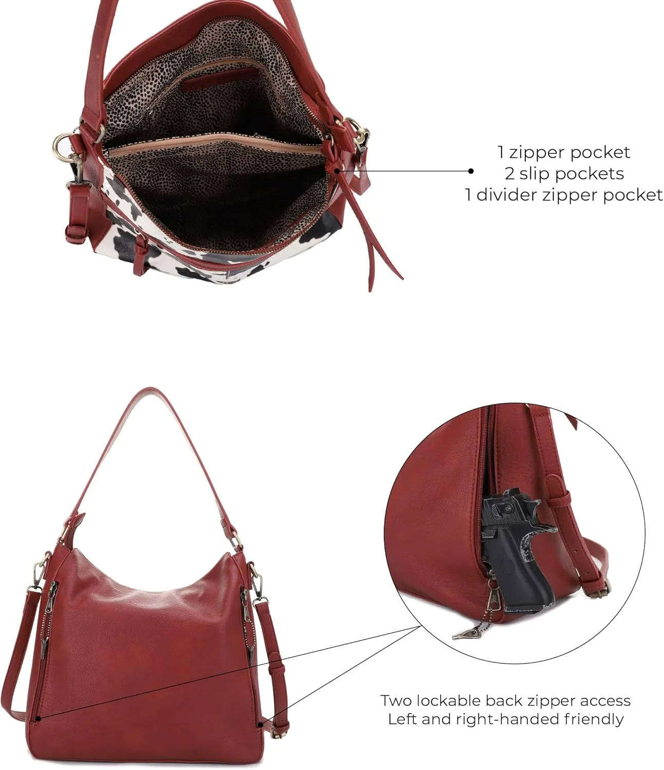 JESSIE & JAMES | Dakota Top Handle Concealed Carry Hobo Purse with Adustable Shoulder Strap