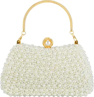 jessie Evening Bags and Clutches, Women's Beaded Evening Handbags Cocktail Prom Bridal Pearl Clutch Purses for Women Wedding