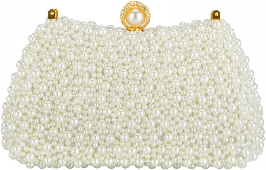 jessie Evening Bags and Clutches, Women's Beaded Evening Handbags Cocktail Prom Bridal Pearl Clutch Purses for Women Wedding