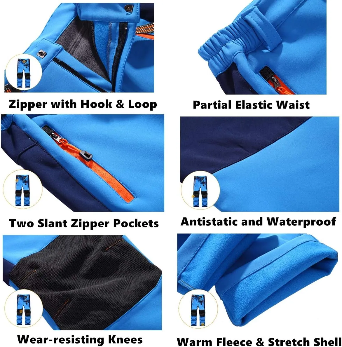 Jessie Kidden Kids Boys Girls Youth Waterproof Hiking Ski Snow Pants Elastic Waist Warm Insulated Pants