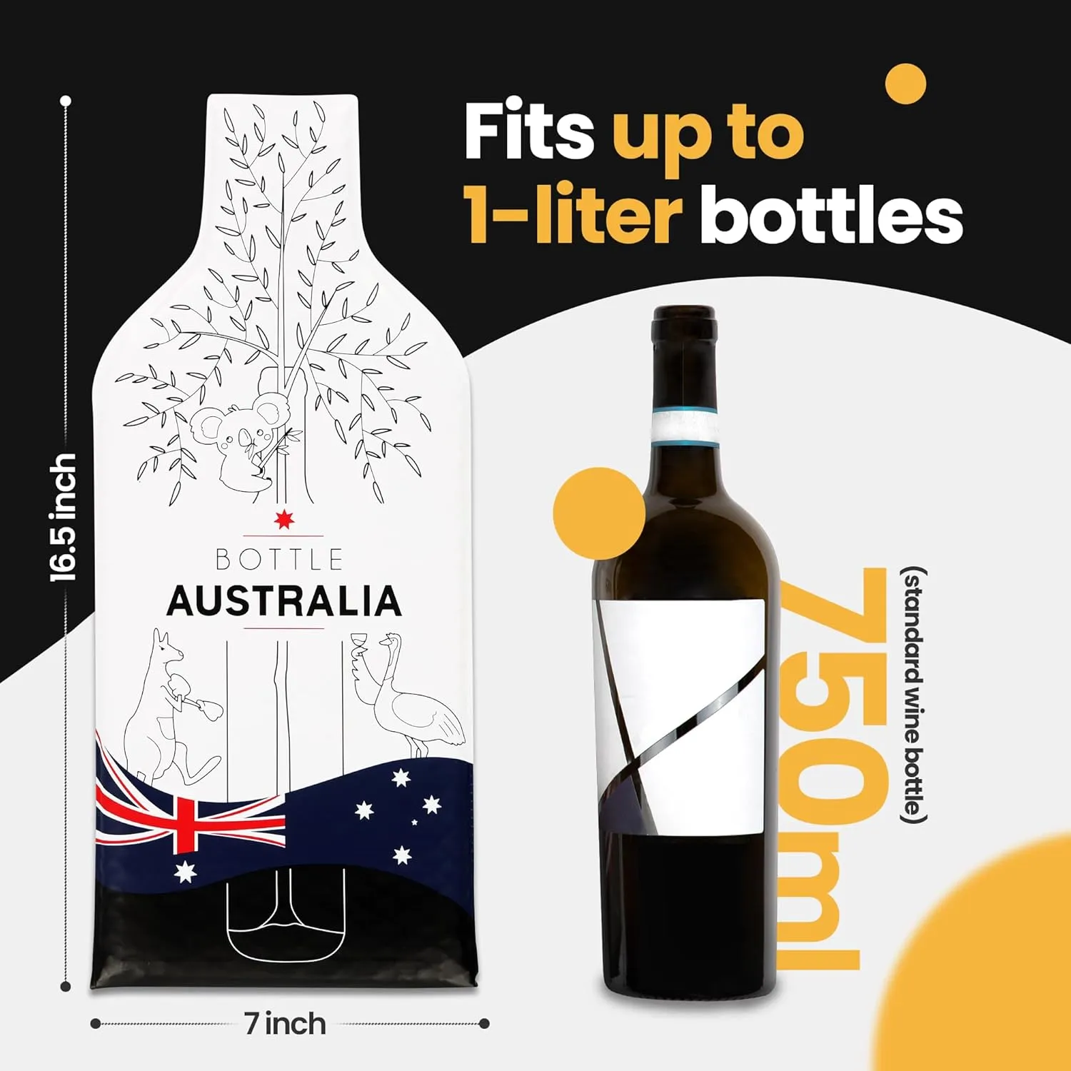 JIMMY THE FOX Reusable Wine Bags for Travel | 4-Pack | Durable Triple-Layer Bottle Protector Sleeve | Leak-Proof & Impact-Resistant | Airplane & Cruise Luggage | Wine Lover Gifts - Bottle Australia