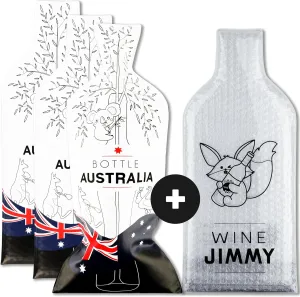 JIMMY THE FOX Reusable Wine Bags for Travel | 4-Pack | Durable Triple-Layer Bottle Protector Sleeve | Leak-Proof & Impact-Resistant | Airplane & Cruise Luggage | Wine Lover Gifts - Bottle Australia