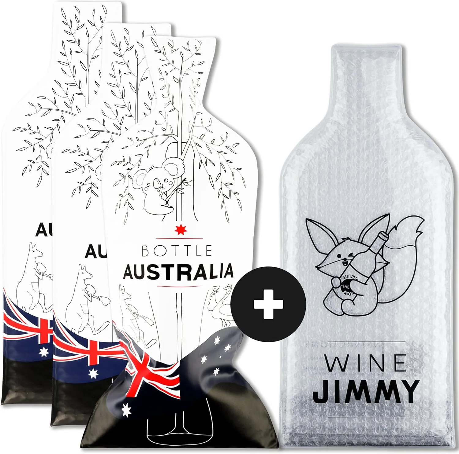 JIMMY THE FOX Reusable Wine Bags for Travel | 4-Pack | Durable Triple-Layer Bottle Protector Sleeve | Leak-Proof & Impact-Resistant | Airplane & Cruise Luggage | Wine Lover Gifts - Bottle Australia