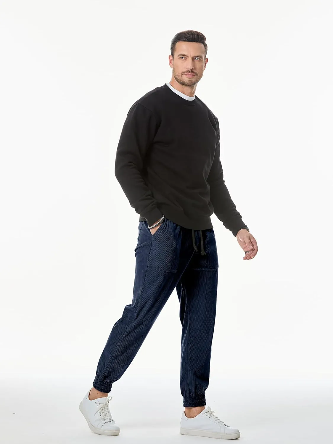 JMIERR Mens Corduroy Joggers Pants Casual Cargo Pants Drawstring Elastic Waist Baggy Tapered Sweatpants with Pockets