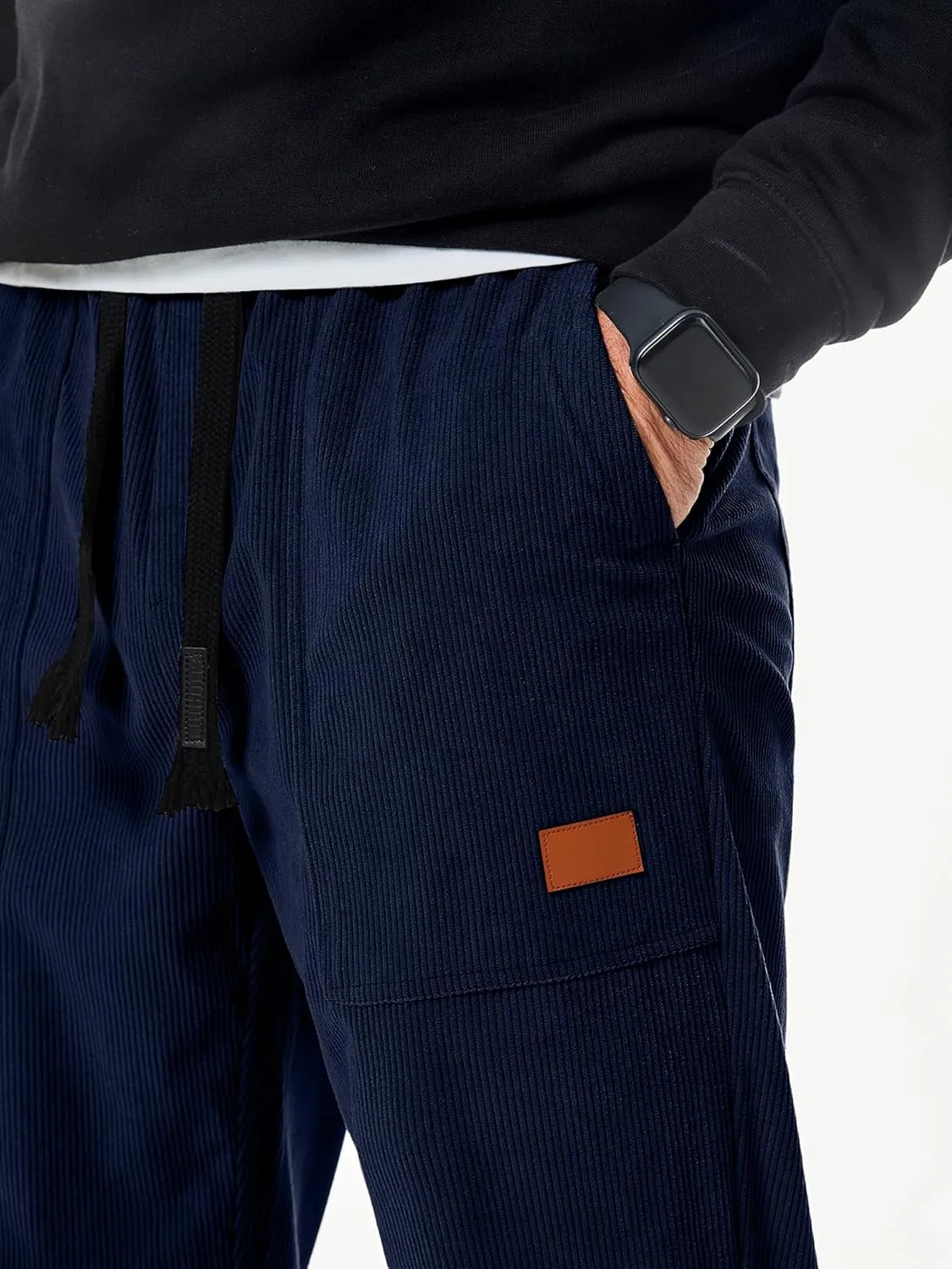 JMIERR Mens Corduroy Joggers Pants Casual Cargo Pants Drawstring Elastic Waist Baggy Tapered Sweatpants with Pockets
