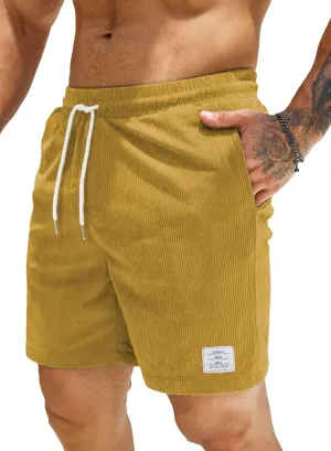 JMIERR Men's Corduroy Shorts Casual Elastic Waist Drawstring Lightweight Summer Beach Shorts