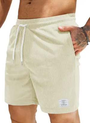 JMIERR Men's Corduroy Shorts Casual Elastic Waist Drawstring Lightweight Summer Beach Shorts