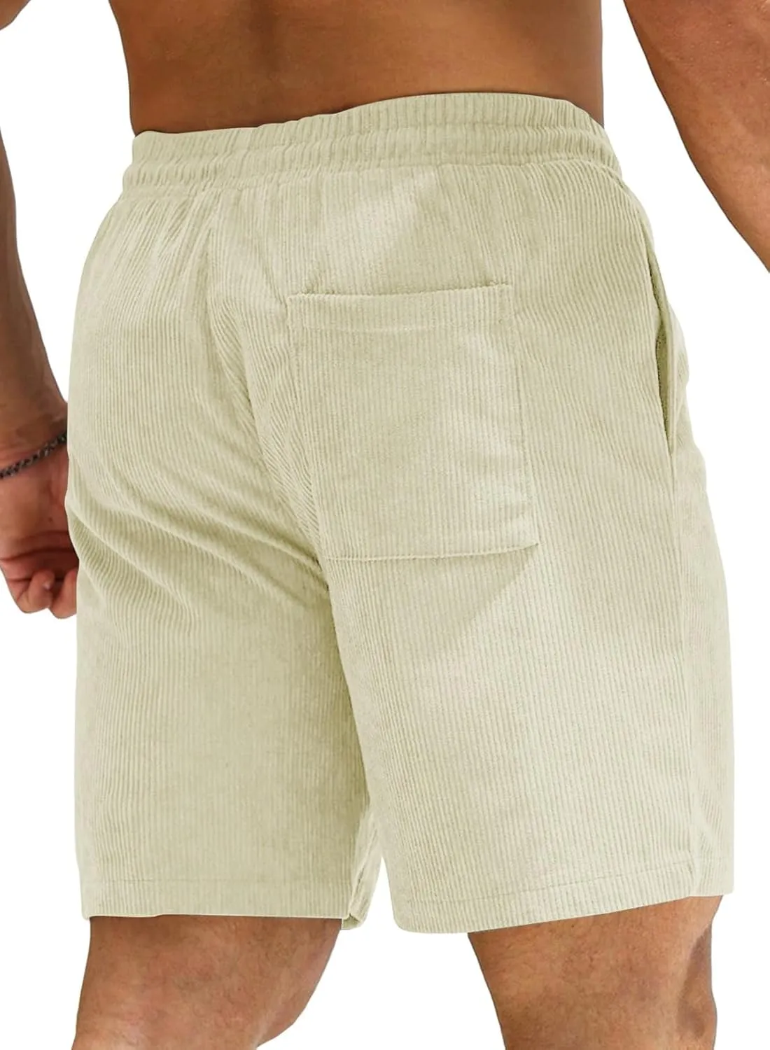JMIERR Men's Corduroy Shorts Casual Elastic Waist Drawstring Lightweight Summer Beach Shorts