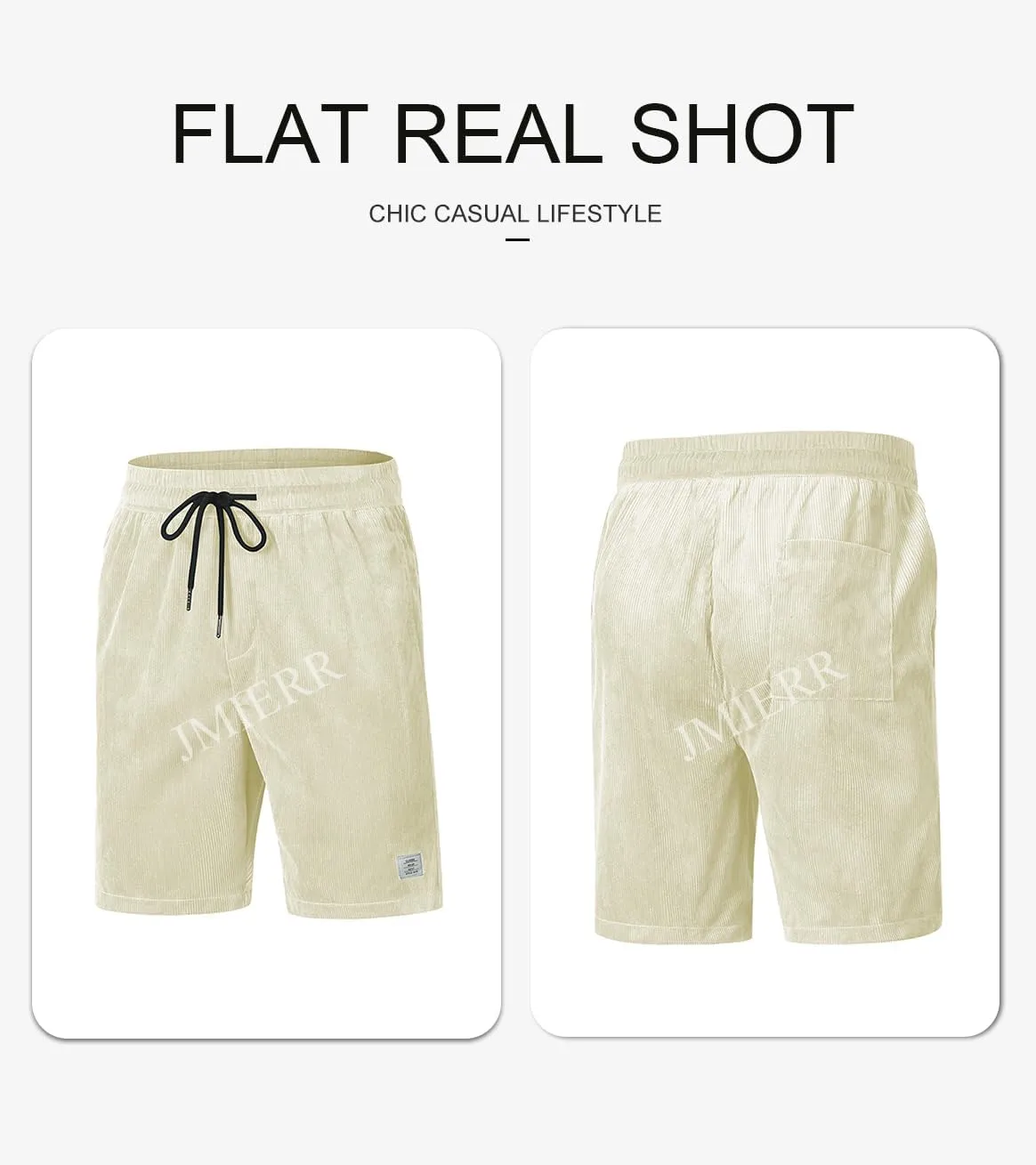 JMIERR Men's Corduroy Shorts Casual Elastic Waist Drawstring Lightweight Summer Beach Shorts