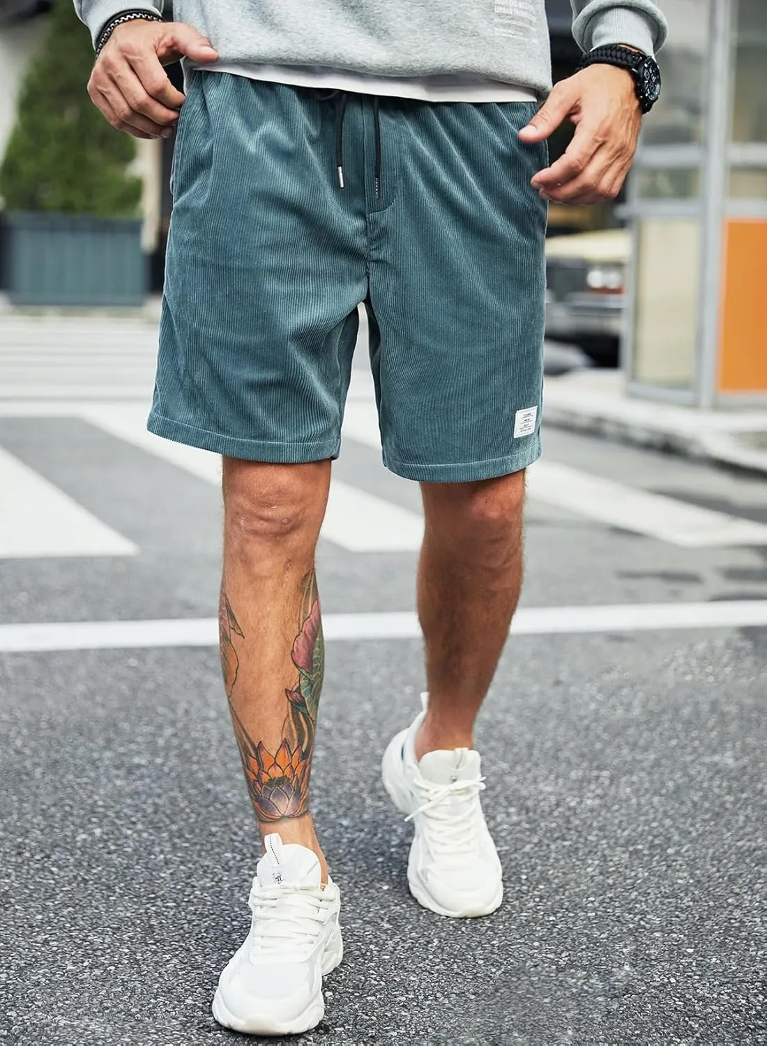 JMIERR Men's Corduroy Shorts Casual Elastic Waist Drawstring Lightweight Summer Beach Shorts