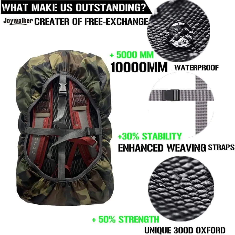 Joy Walker Waterproof Backpack Rain Cover, 10000mm Waterproof Level, Upgraded Anti-Slip Cross Buckle Straps, Four Strengthened Layers for Hiking Camping Traveling