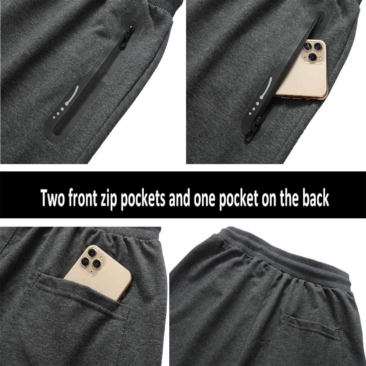 JustSun Mens Shorts Casual Sports with Elastic Waist Zipper Pockets