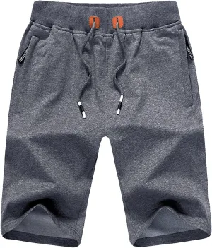 JustSun Mens Shorts Casual Sports with Elastic Waist Zipper Pockets