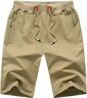 JustSun Mens Shorts Casual Sports with Elastic Waist Zipper Pockets