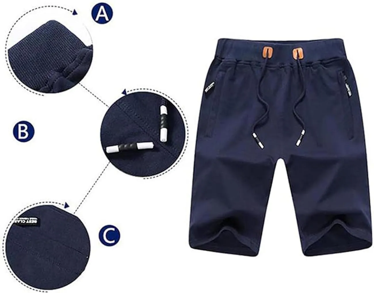 JustSun Mens Shorts Casual Sports with Elastic Waist Zipper Pockets