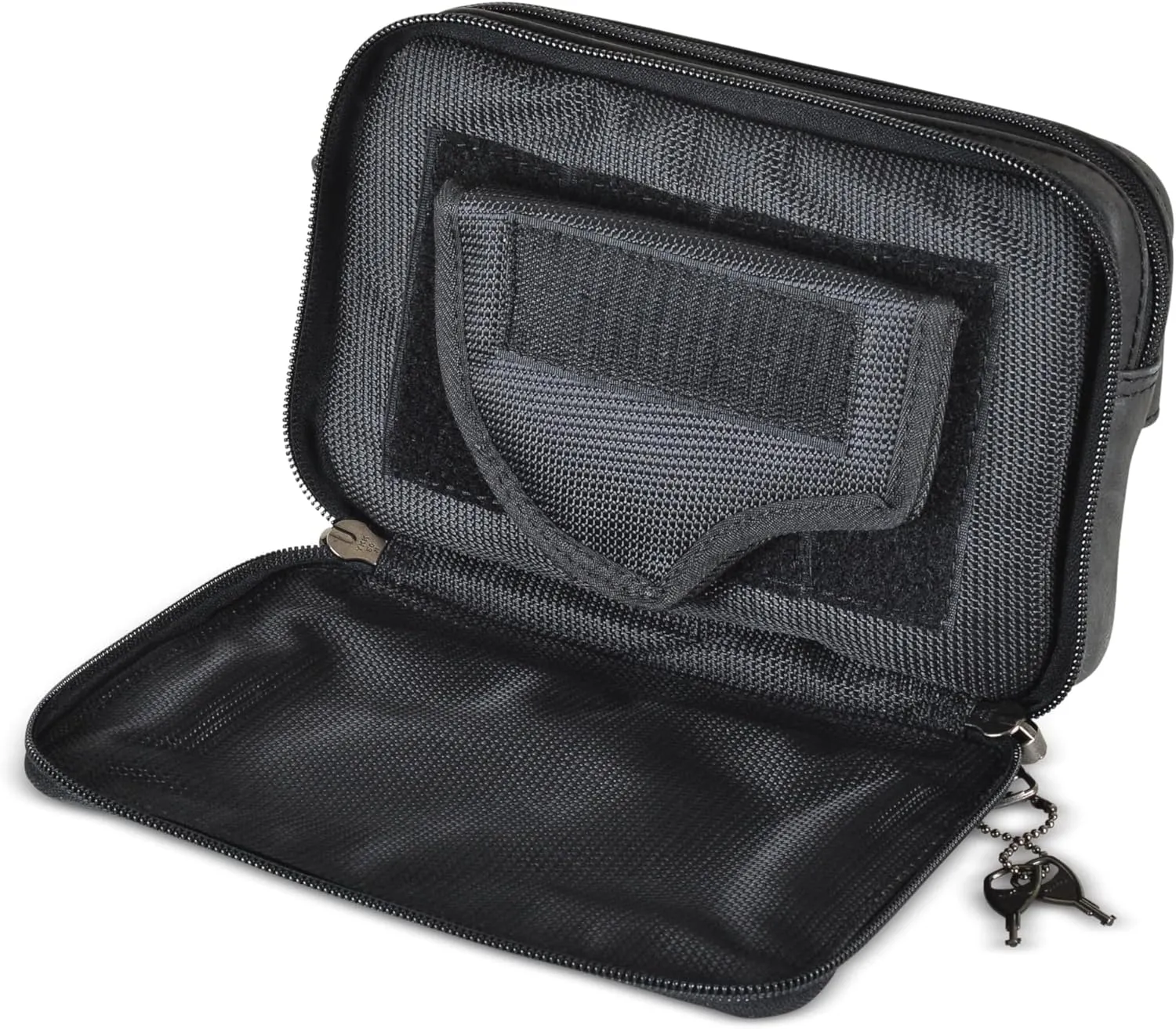 Kailey Concealed Self Defence Waist Bag by Lady Conceal - Buffalo or Suede Cowhide Leather, 3 Open Sides and Locking Zippers with Universal Holster (Black) - 8" L x 5.5" H x 2.25"