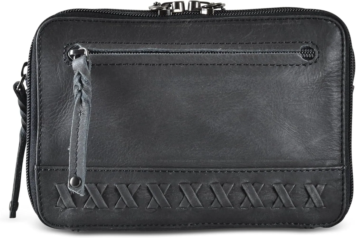 Kailey Concealed Self Defence Waist Bag by Lady Conceal - Buffalo or Suede Cowhide Leather, 3 Open Sides and Locking Zippers with Universal Holster (Black) - 8" L x 5.5" H x 2.25"