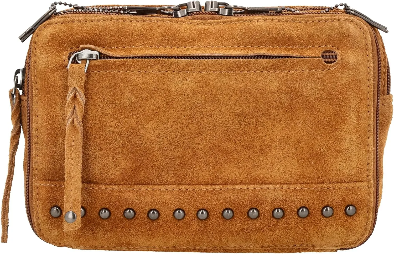 Kailey Concealed Self Defence Waist Bag by Lady Conceal - Buffalo or Suede Cowhide Leather, 3 Open Sides and Locking Zippers with Universal Holster (Chestnut) - 8" L x 5.5" H x 2.25"